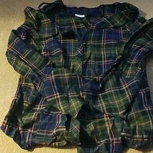 Off shoulder plaid button down shirt